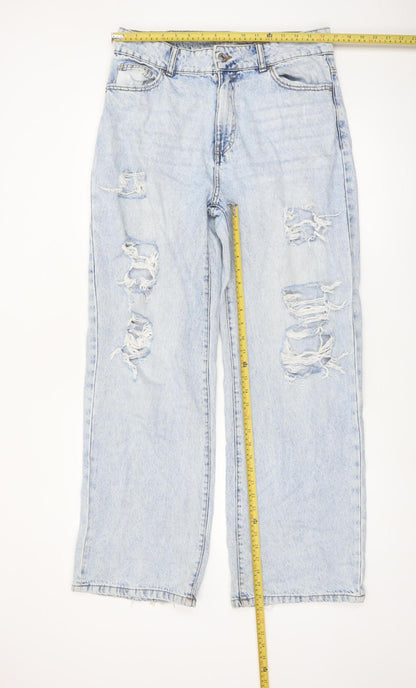 Primark Women’s Blue Light Wash Distressed Straight Jeans Size 14