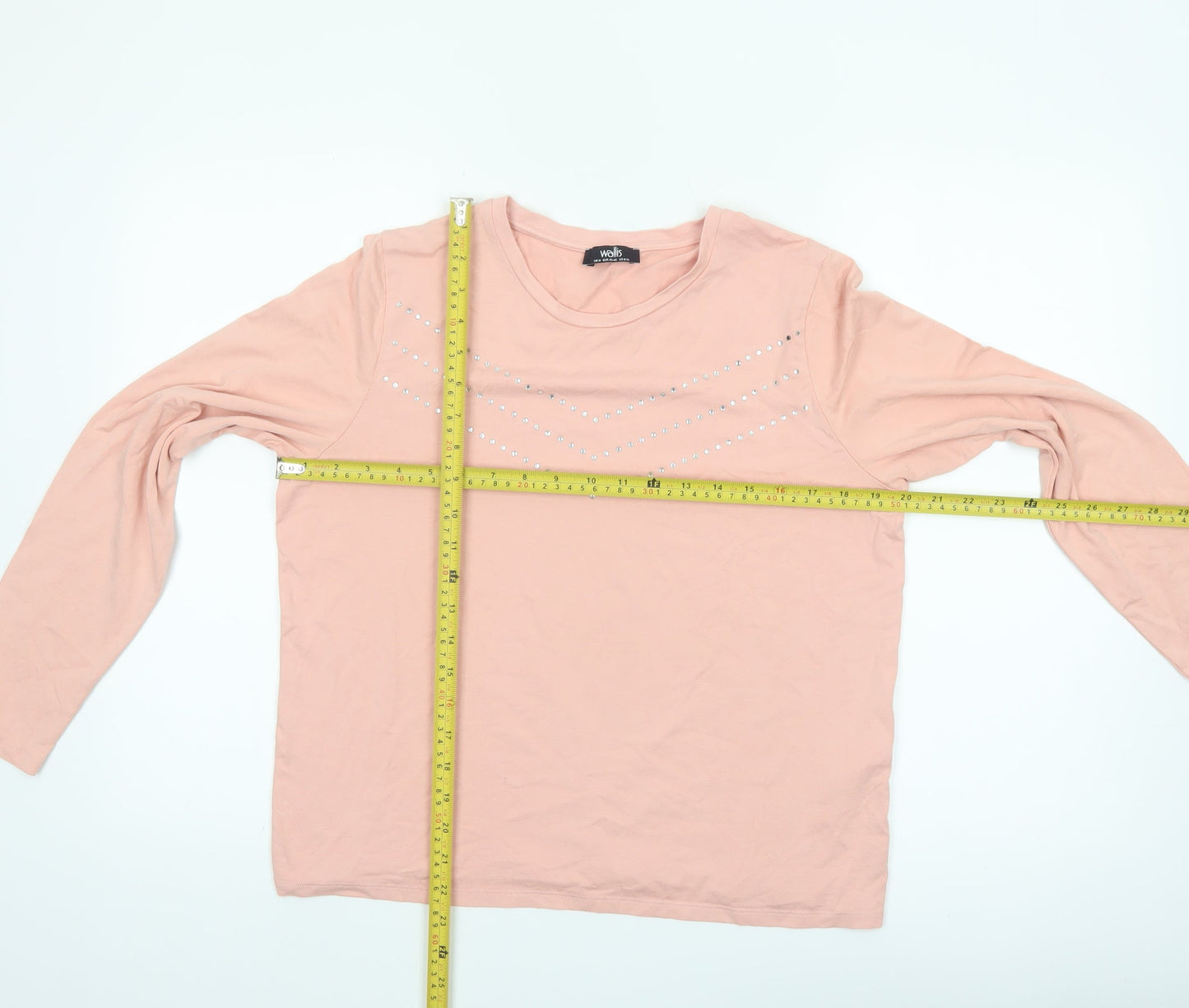 Wallis Women Pink Long Sleeve Rhinestone T-Shirt Size M