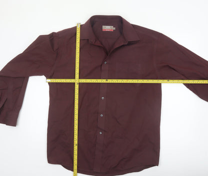 Marks and Spencer Men's Burgundy 16 Collar Long Sleeve Dress Shirt