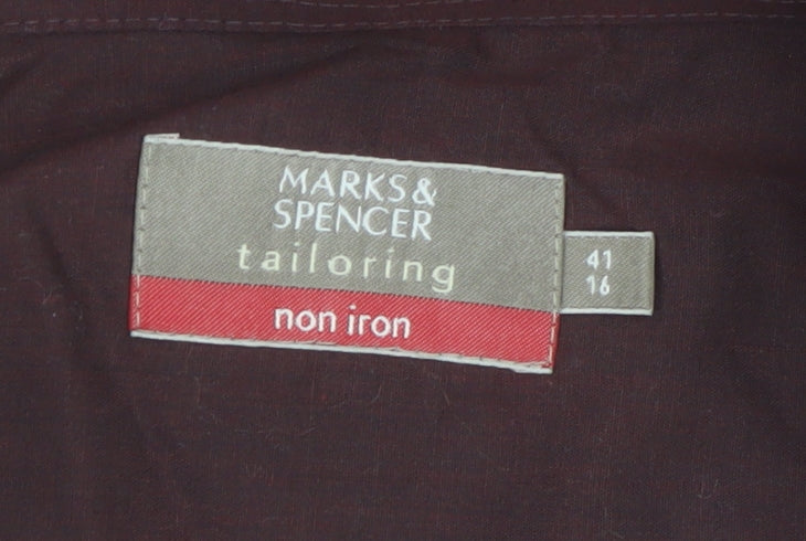 Marks and Spencer Men's Burgundy 16 Collar Long Sleeve Dress Shirt
