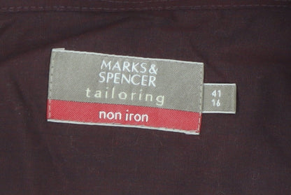 Marks and Spencer Men's Burgundy 16 Collar Long Sleeve Dress Shirt