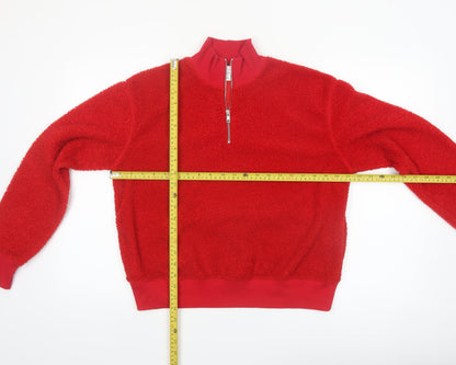Topshop Womens Red 1/2 Zip Fleece Pullover Sweatshirt UK 10