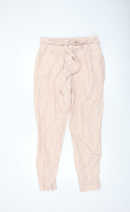 Marks and Spencer Women's Pink Linen Paperbag Tapered Trousers Size 10