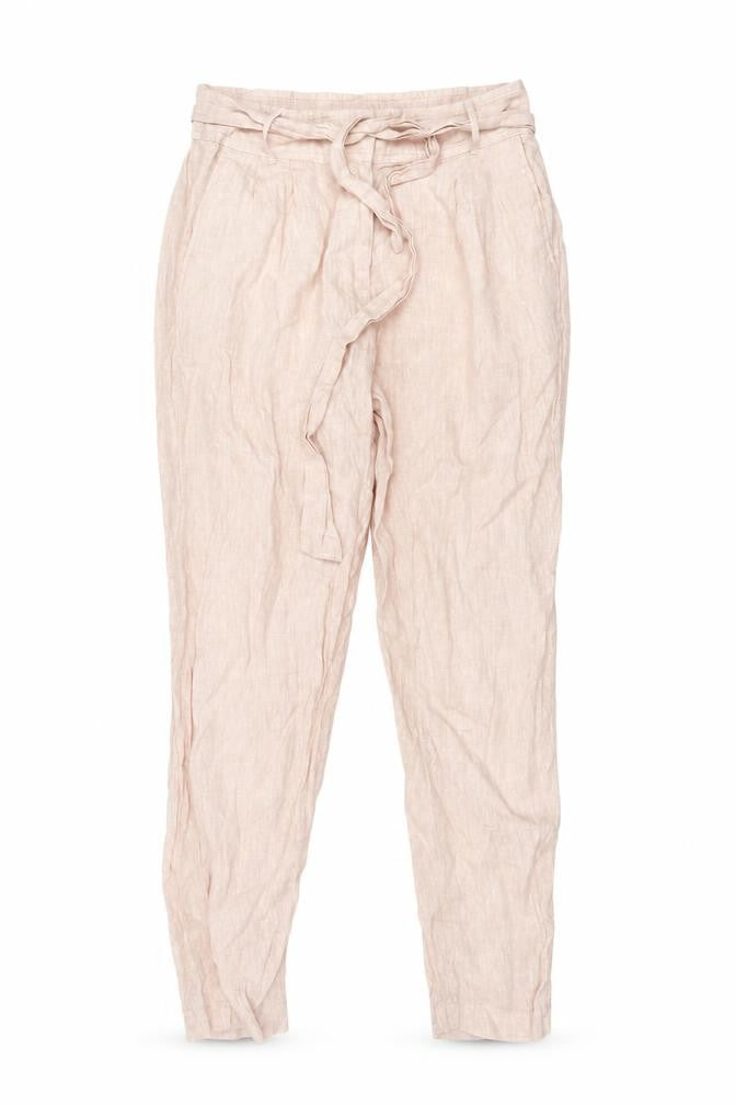 Marks & Spencer Women's Pink Linen Paperbag Tapered Trousers Size 10