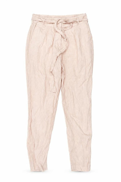 Marks & Spencer Women's Pink Linen Paperbag Tapered Trousers Size 10