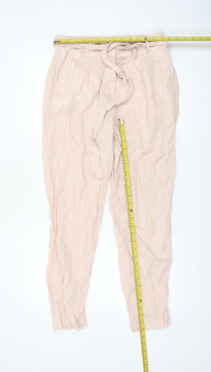 Marks and Spencer Women's Pink Linen Paperbag Tapered Trousers Size 10