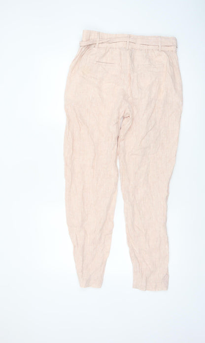 Marks and Spencer Women's Pink Linen Paperbag Tapered Trousers Size 10