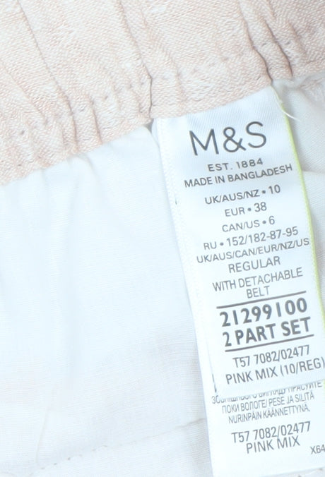 Marks and Spencer Women's Pink Linen Paperbag Tapered Trousers Size 10