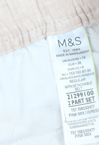 Marks and Spencer Women's Pink Linen Paperbag Tapered Trousers Size 10