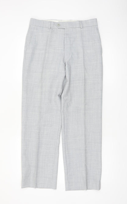 Lancers Men's Grey Wool Blend Dress Pants 32S Regular Fit Formal Trousers