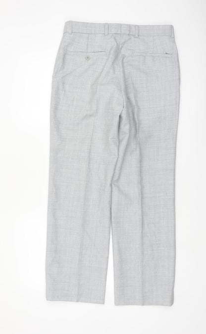 Lancers Men's Grey Wool Blend Dress Pants 32S Regular Fit Formal Trousers