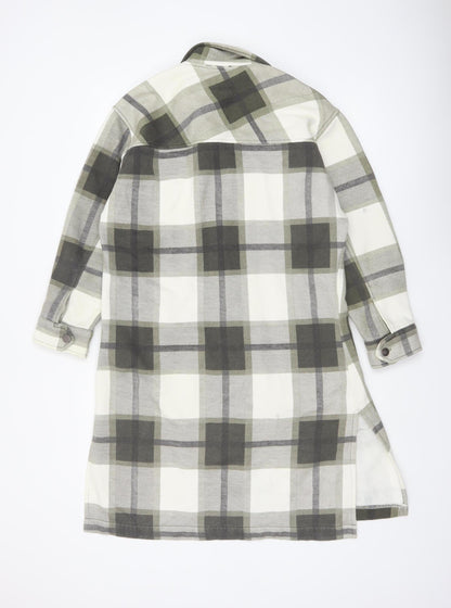 Rising Womens Green Checked Long Shacket Jacket Size M Cotton Blend