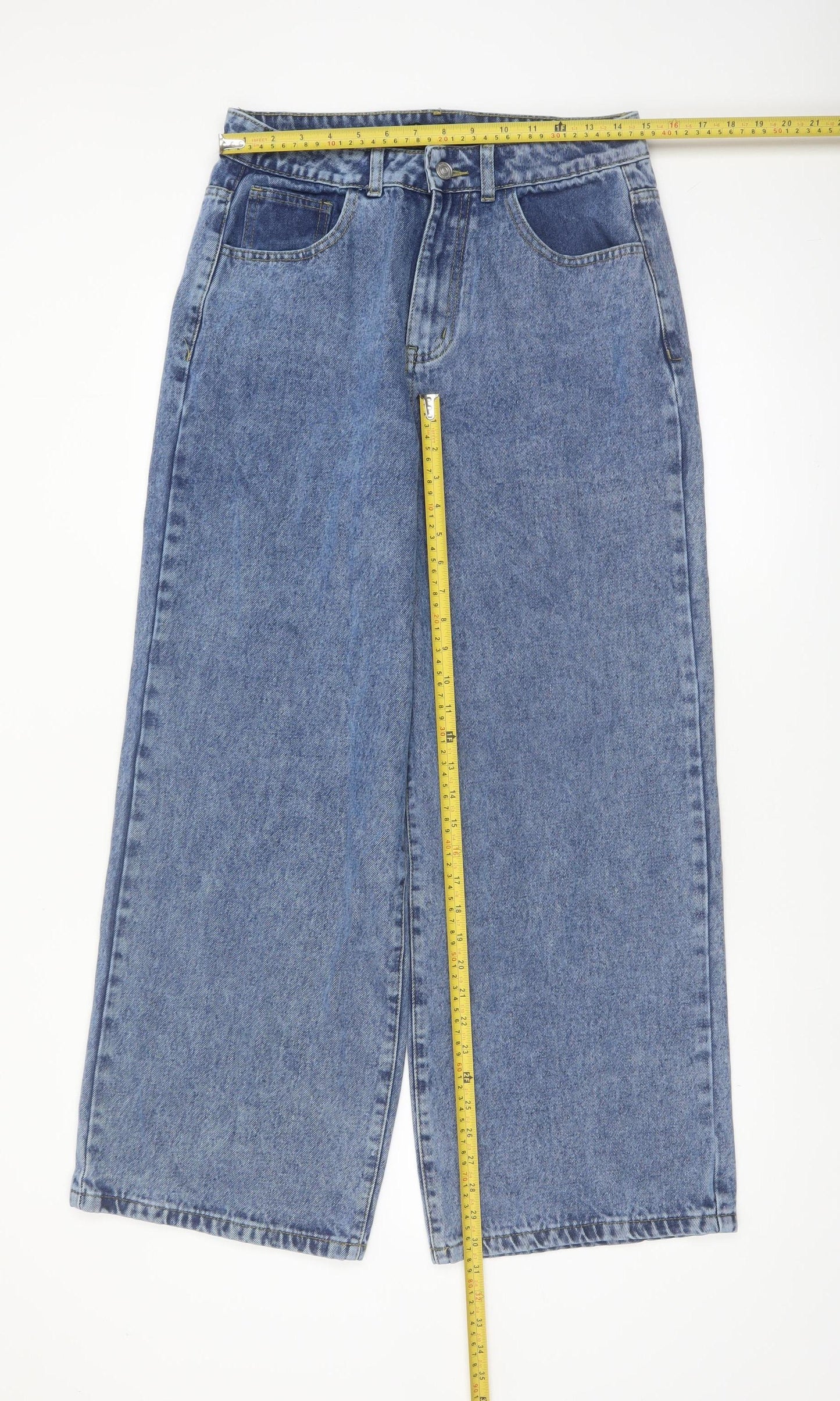 Boohoo Women's Blue Wide-Leg High Rise Denim Jeans Size 12