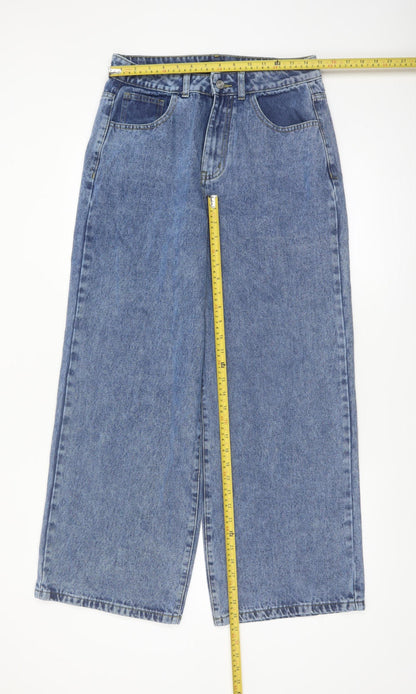 Boohoo Women's Blue Wide-Leg High Rise Denim Jeans Size 12