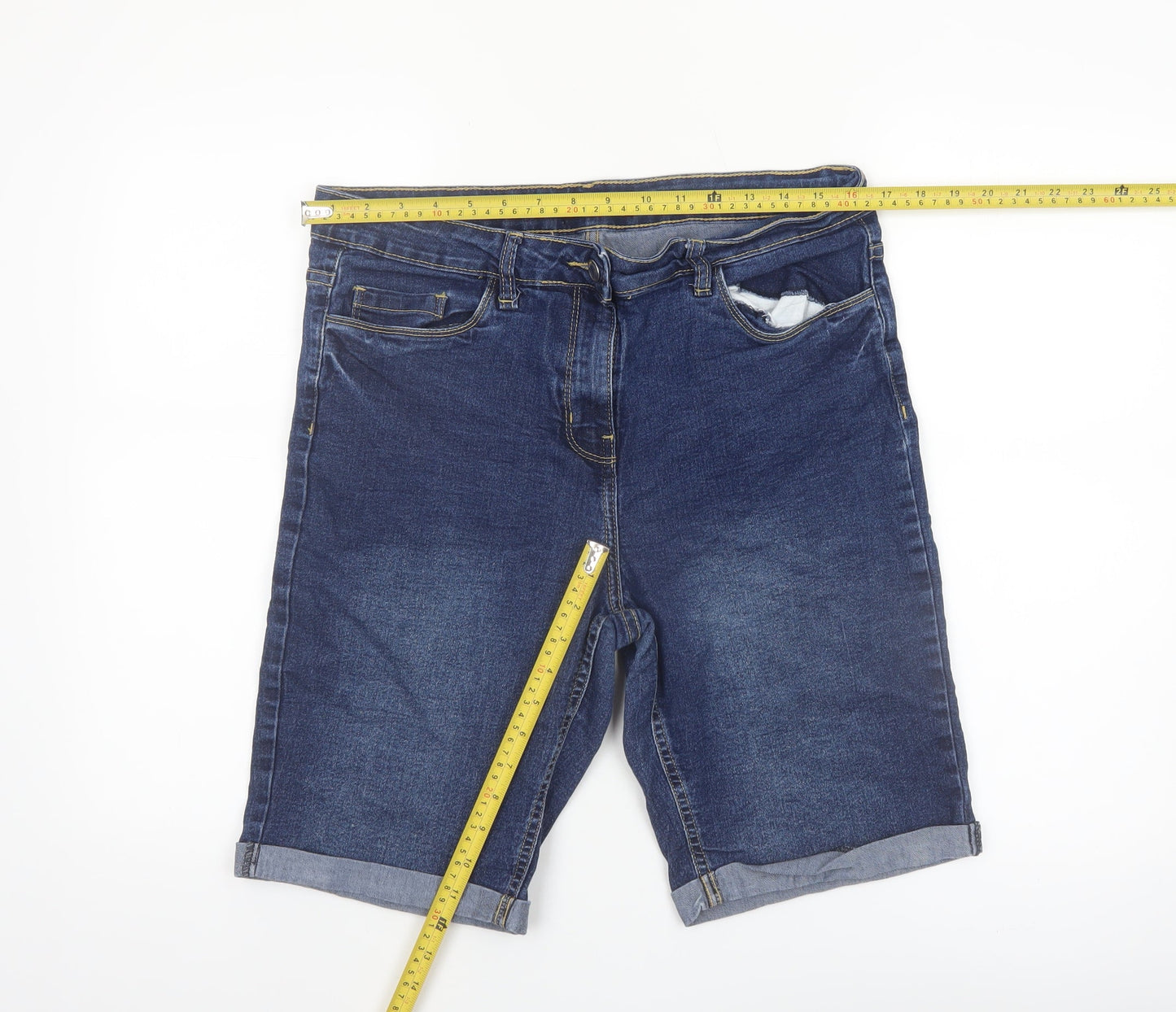 Pep&Co Women's Blue Denim Bermuda Shorts Size 14 Stretch