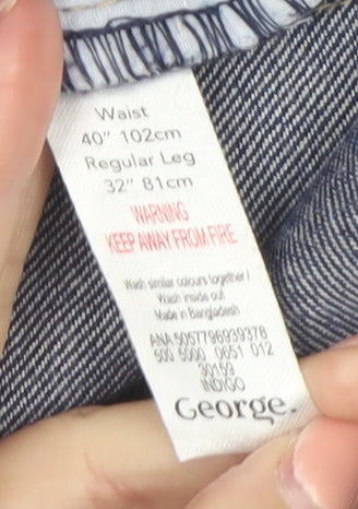 George Men's Blue Straight Jeans 40W 32L Cotton Denim