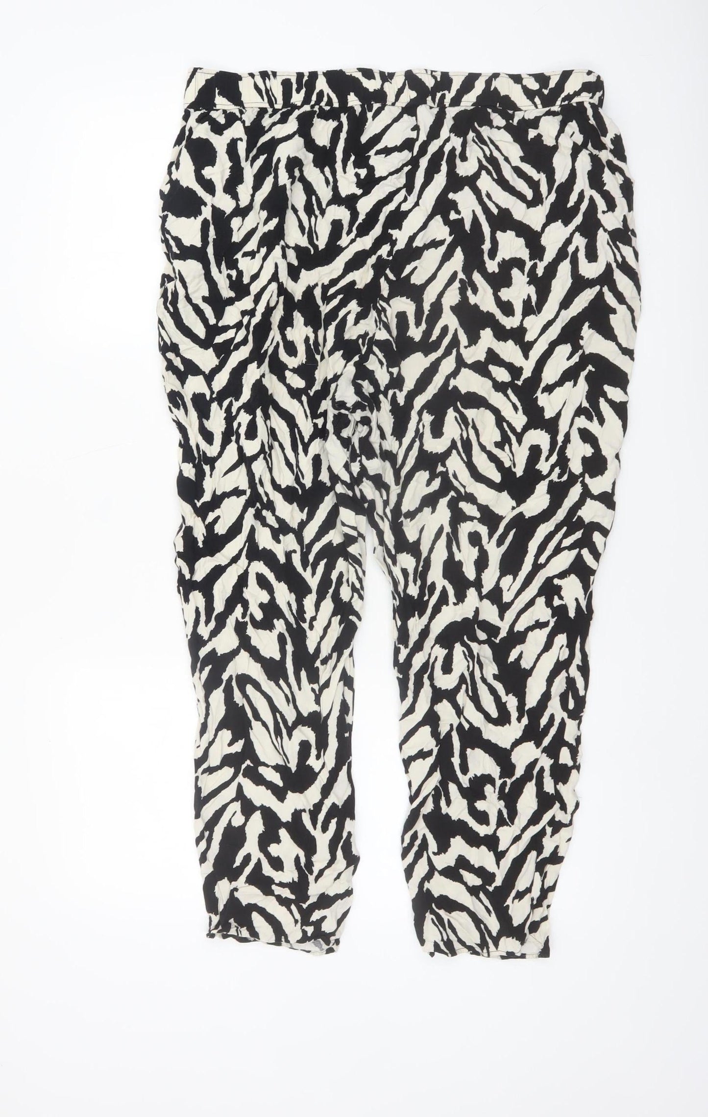 F&F Women’s Black Animal Print Tapered Lightweight Trousers UK 18