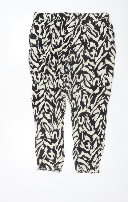 F&F Women’s Black Animal Print Tapered Lightweight Trousers UK 18