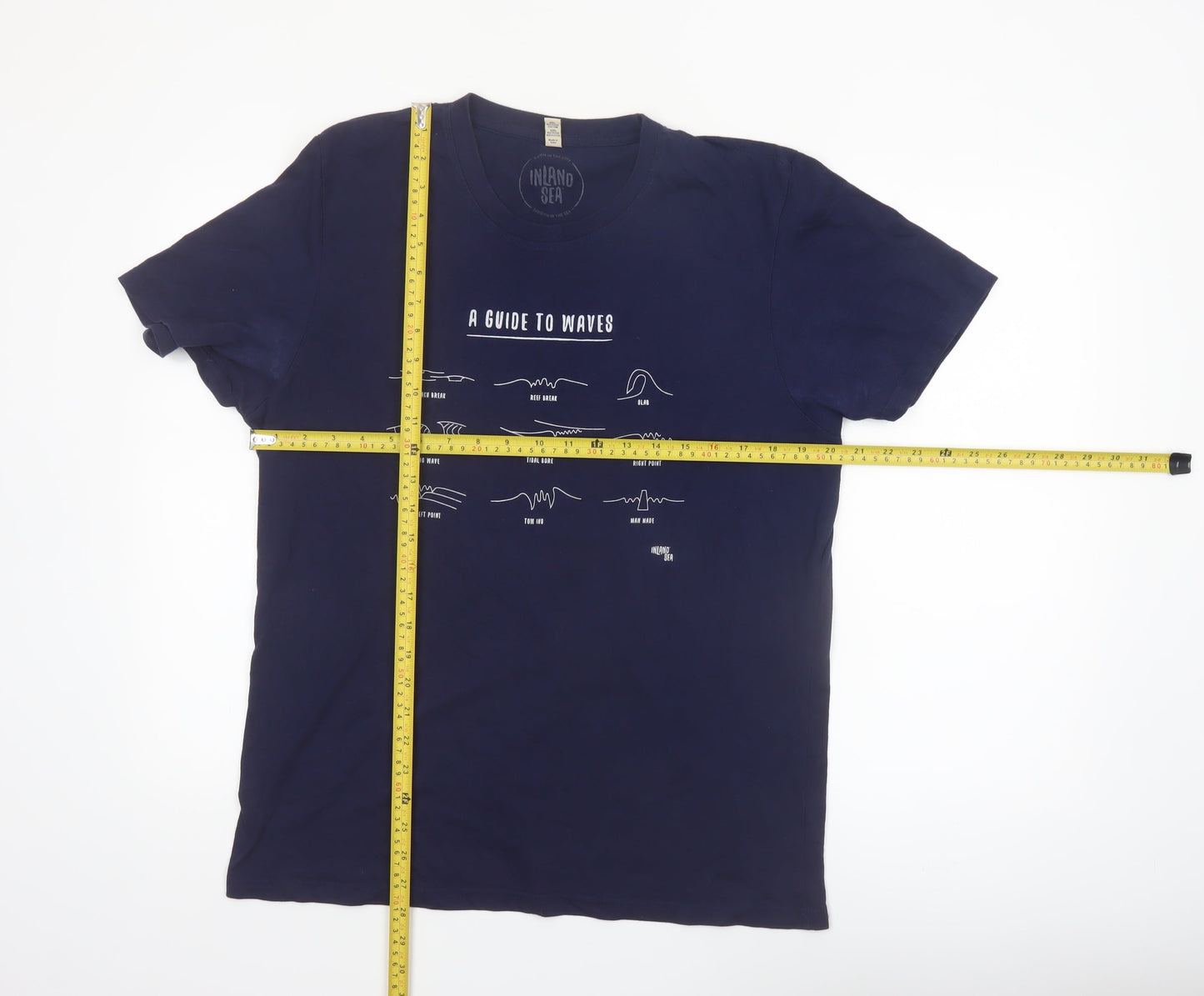 Inland Sea Men's Blue Graphic T-Shirt L Beach Surf Design