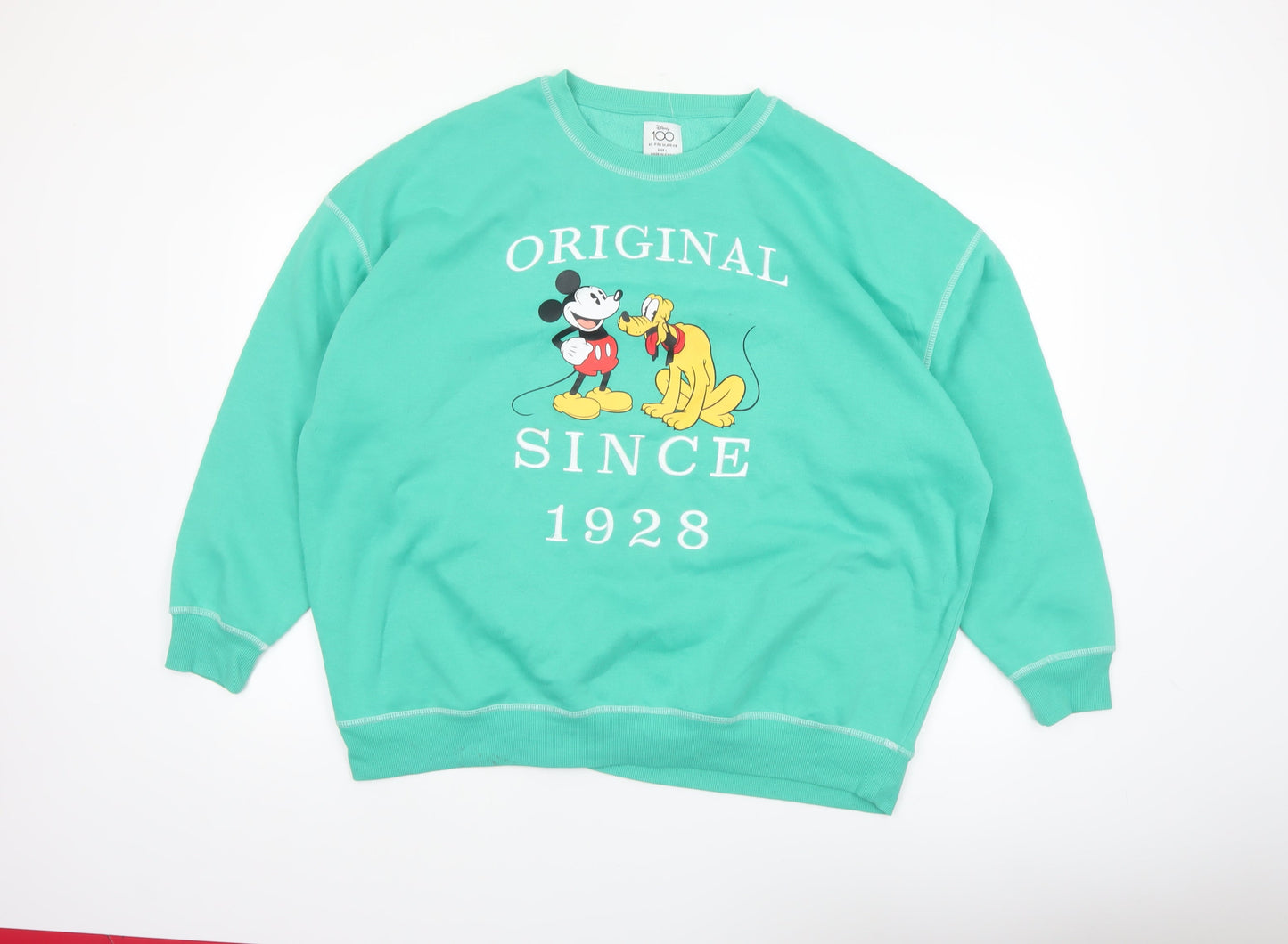 Disney x Primark Women Green Mickey Mouse Sweatshirt L Crew Neck