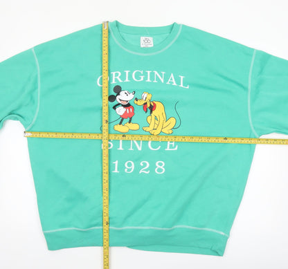 Disney x Primark Women Green Mickey Mouse Sweatshirt L Crew Neck