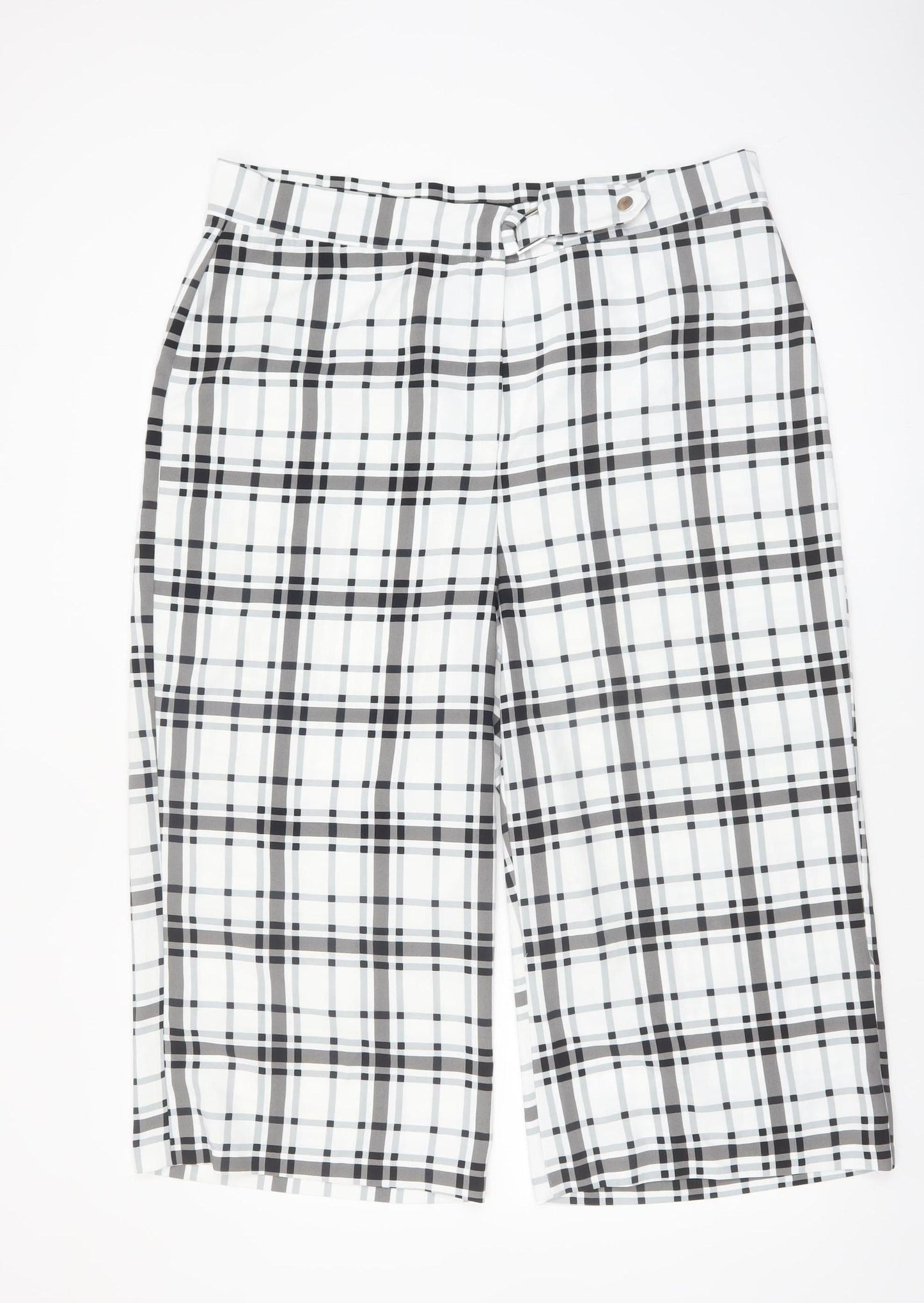 Peacocks Womens White Black Plaid Wide Leg Cropped Trousers Size 18