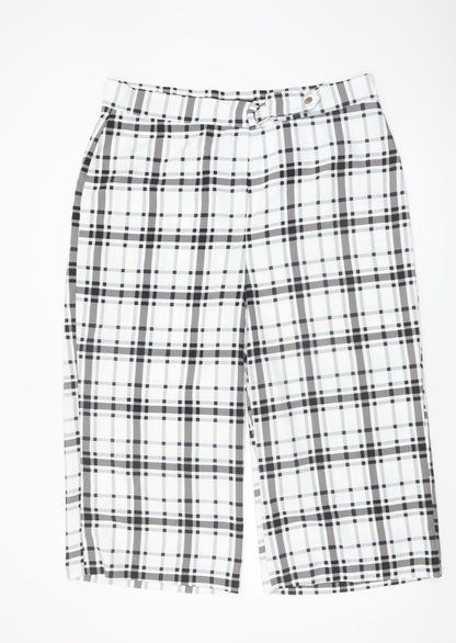 Peacocks Womens White Black Plaid Wide Leg Cropped Trousers Size 18