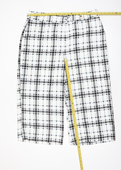 Peacocks Womens White Black Plaid Wide Leg Cropped Trousers Size 18