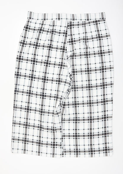 Peacocks Womens White Black Plaid Wide Leg Cropped Trousers Size 18