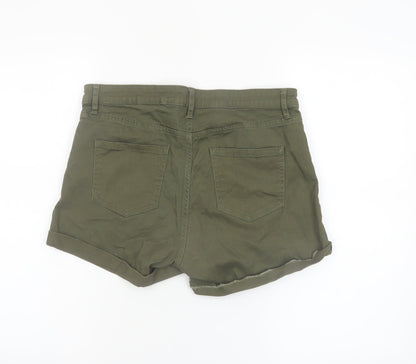 H&M Womens Green Chino Shorts Size 12 Cotton Blend High Rise Casual