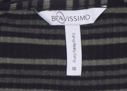 Bravissimo Women's Black Striped Knee Length Shift Dress Size 16