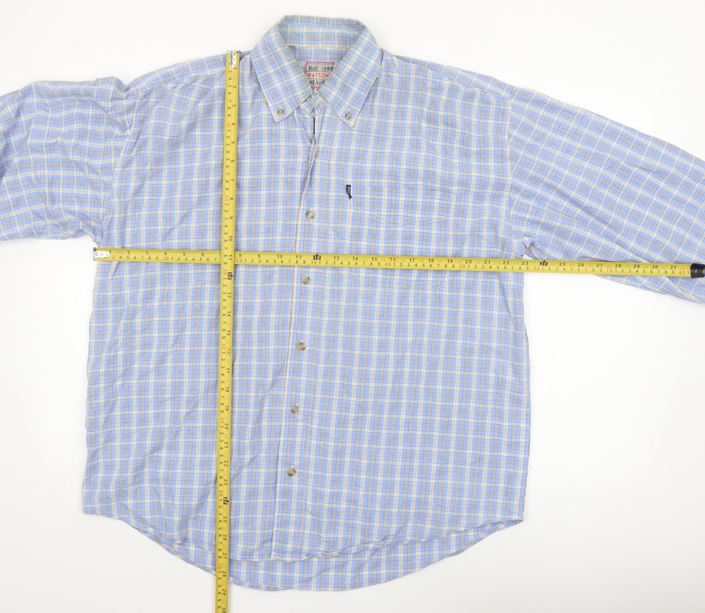 Watsons Heavies Men’s Blue Check Cotton Button-Up Shirt M
