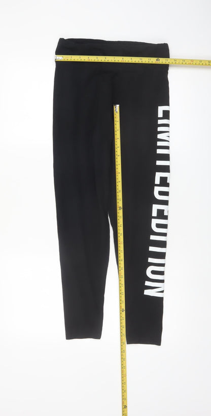 Golddigga Womens Black Leggings Size 12 Stretch Logo Print