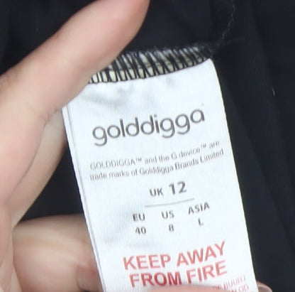 Golddigga Womens Black Leggings Size 12 Stretch Logo Print