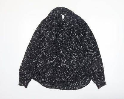 H&M Women’s Black Polka Dot Button-Up Long Sleeve Shirt Size S