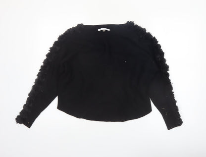 Sioni Milano Women's Black M Pullover Jumper with 3D Flower Sleeves