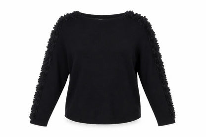 Sioni Milano Women's Black M Pullover Jumper with 3D Flower Sleeves
