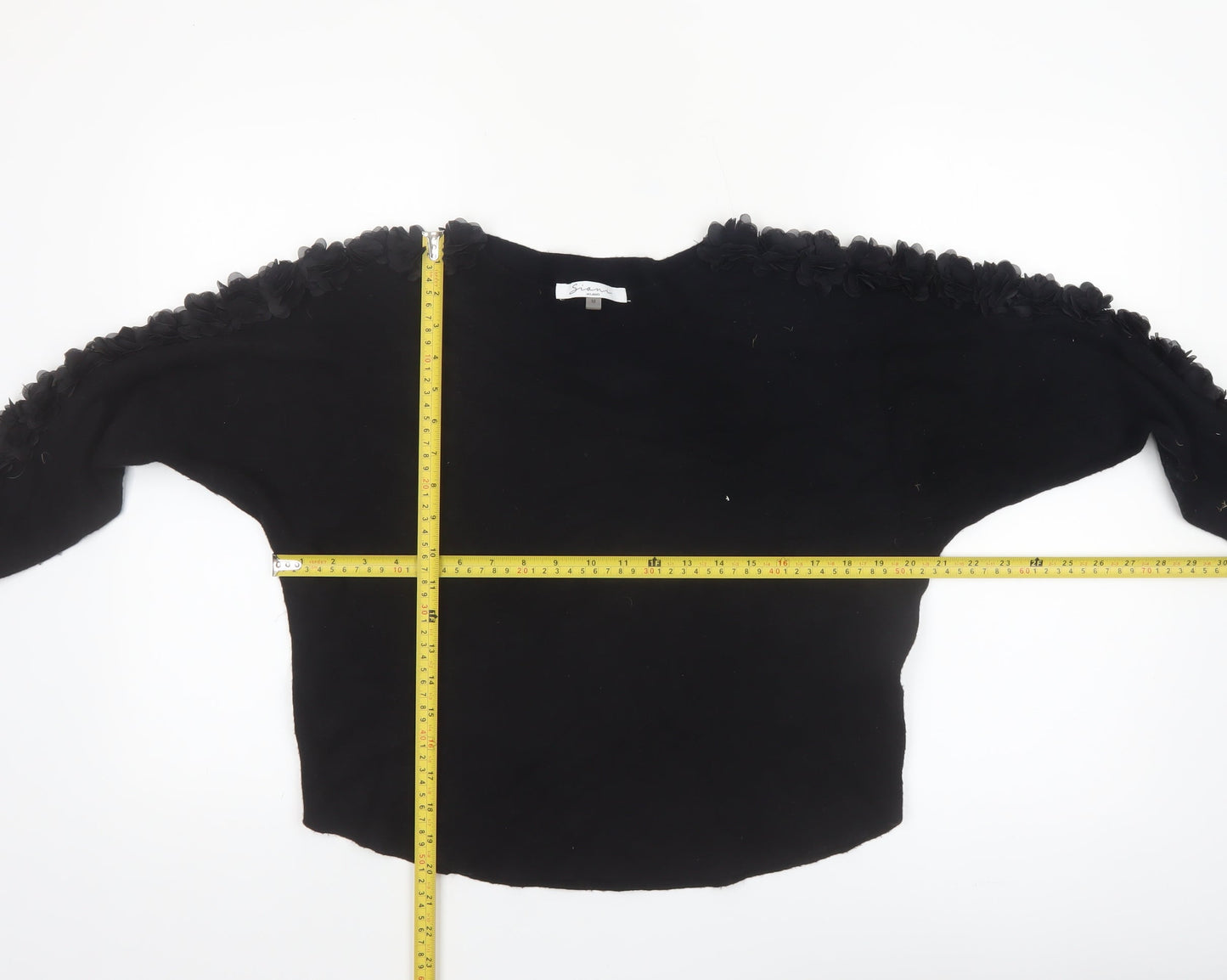 Sioni Milano Women's Black M Pullover Jumper with 3D Flower Sleeves