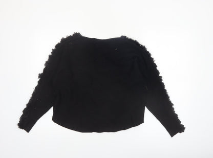 Sioni Milano Women's Black M Pullover Jumper with 3D Flower Sleeves