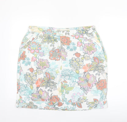 Next Women’s Multicoloured Floral Linen Blend Knee Length Skirt Size 14