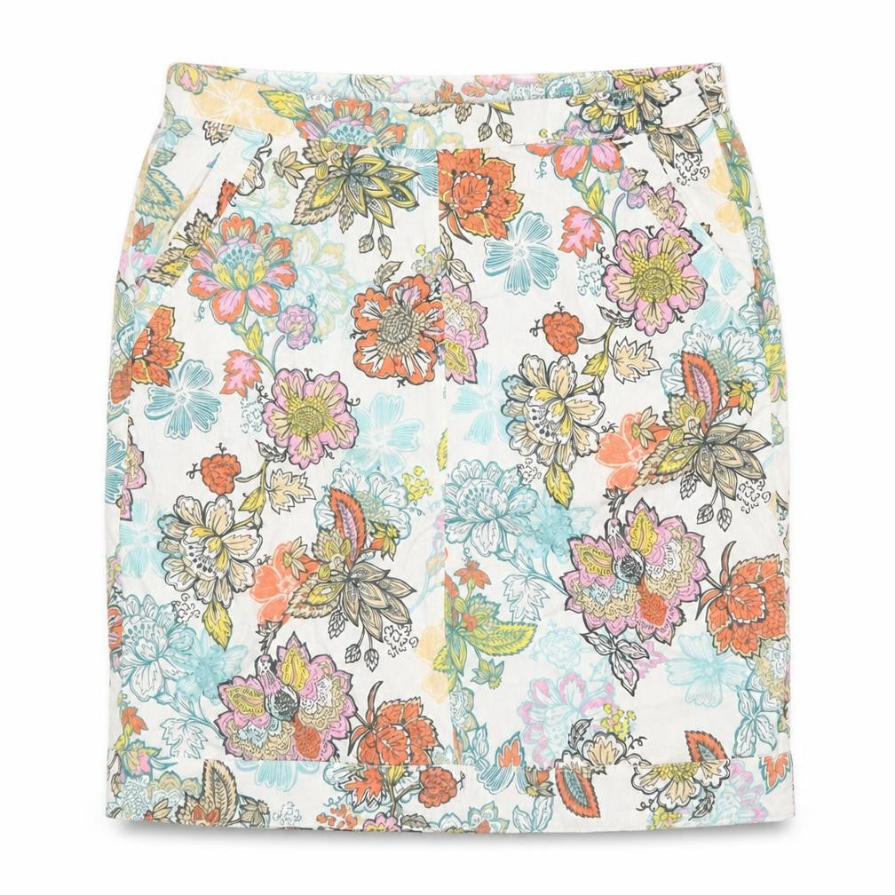 Next Women’s Multicoloured Floral Linen Blend Knee Length Skirt Size 14