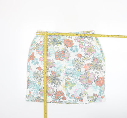 Next Women’s Multicoloured Floral Linen Blend Knee Length Skirt Size 14