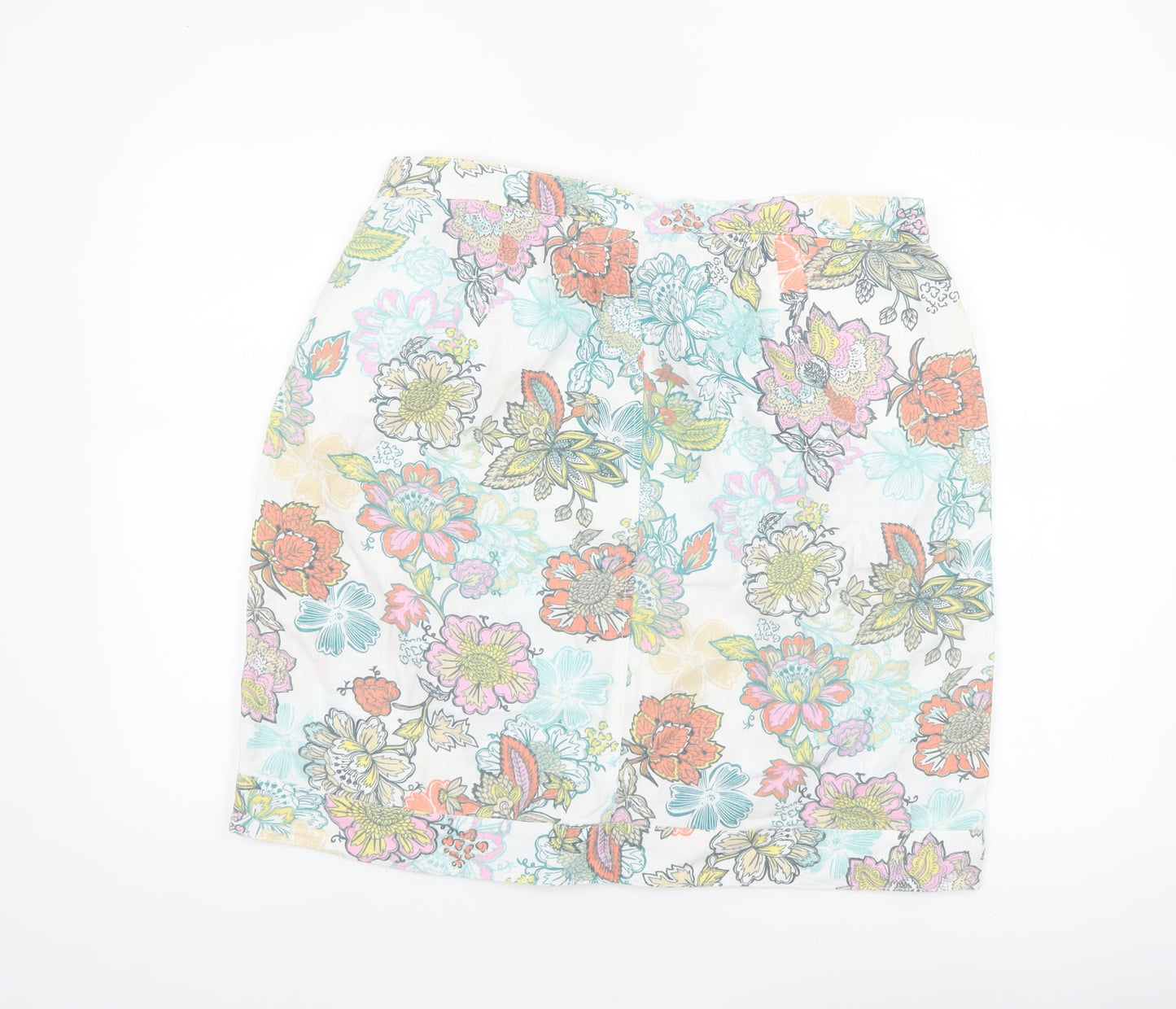 Next Women’s Multicoloured Floral Linen Blend Knee Length Skirt Size 14