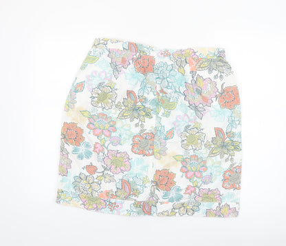 Next Women’s Multicoloured Floral Linen Blend Knee Length Skirt Size 14