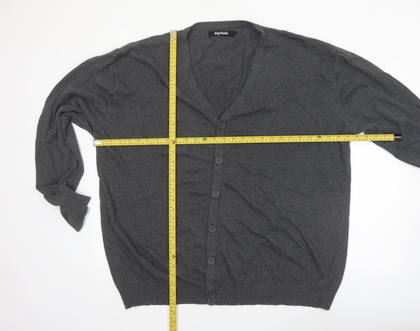 Bigdude Men’s Grey 3XL Cotton Button Cardigan Jumper