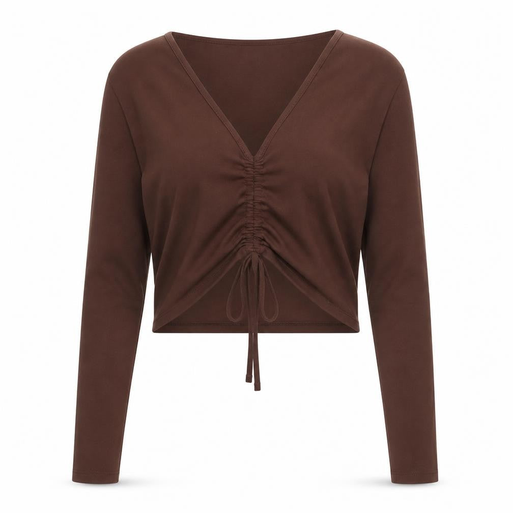 ASOS DESIGN Women’s Brown Cropped Long Sleeve V-Neck Top Size 14