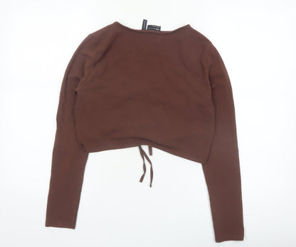 ASOS DESIGN Women’s Brown Cropped Long Sleeve V-Neck Top Size 14