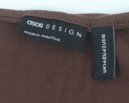 ASOS DESIGN Women’s Brown Cropped Long Sleeve V-Neck Top Size 14