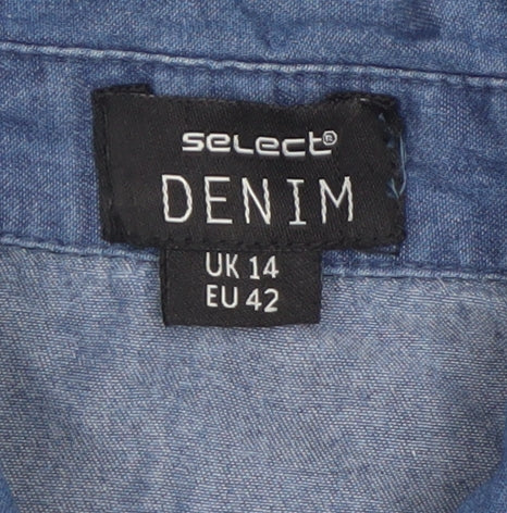 Select Women Blue Denim Button-Up Shirt UK 14 Long Sleeve Cotton