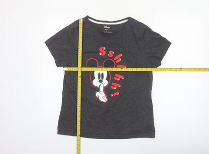 Disney Womens Grey Mickey Mouse Graphic T-Shirt Size M 12-14